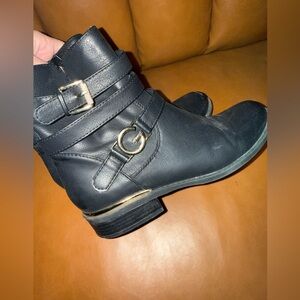 Guess Black Ankle Boots with Gold Accents